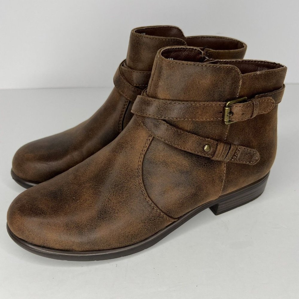 Yuu Becca Women's Size 7.5 Shoes Whiskey Brown Low Heeled Zippered Ankle Booties